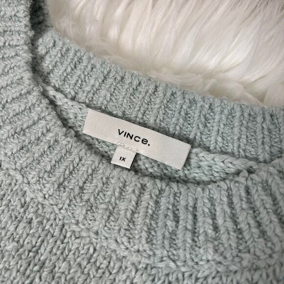 VINCE Knit Sweater Womens Size 1X Mint Green Organic Cotton Winter Fuzzy Cozy - Picture 5 of 6